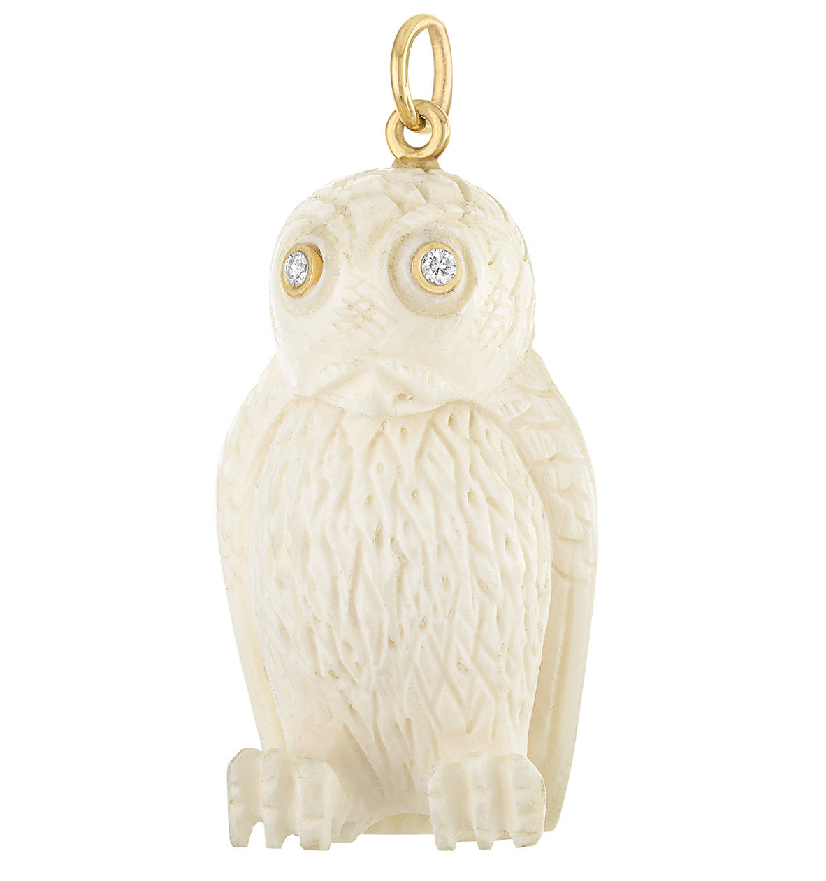 Vintage Larger Bone Owl with Diamond Eyes 14k Gold Charm